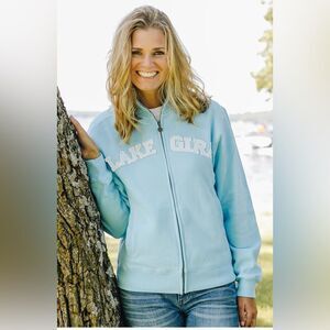 New Lake Girl Womens XXL Light Blue White Full Zip Sweat Jacket Stretch Logo